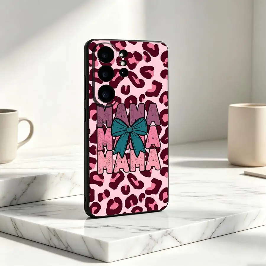 Pink Leopard Print Mom Case for Samsung Galaxy S26 S25 Edge S24 Ultra S22 S21 Plus S23 S20 FE Note 20 10 Ultra Phone Cover