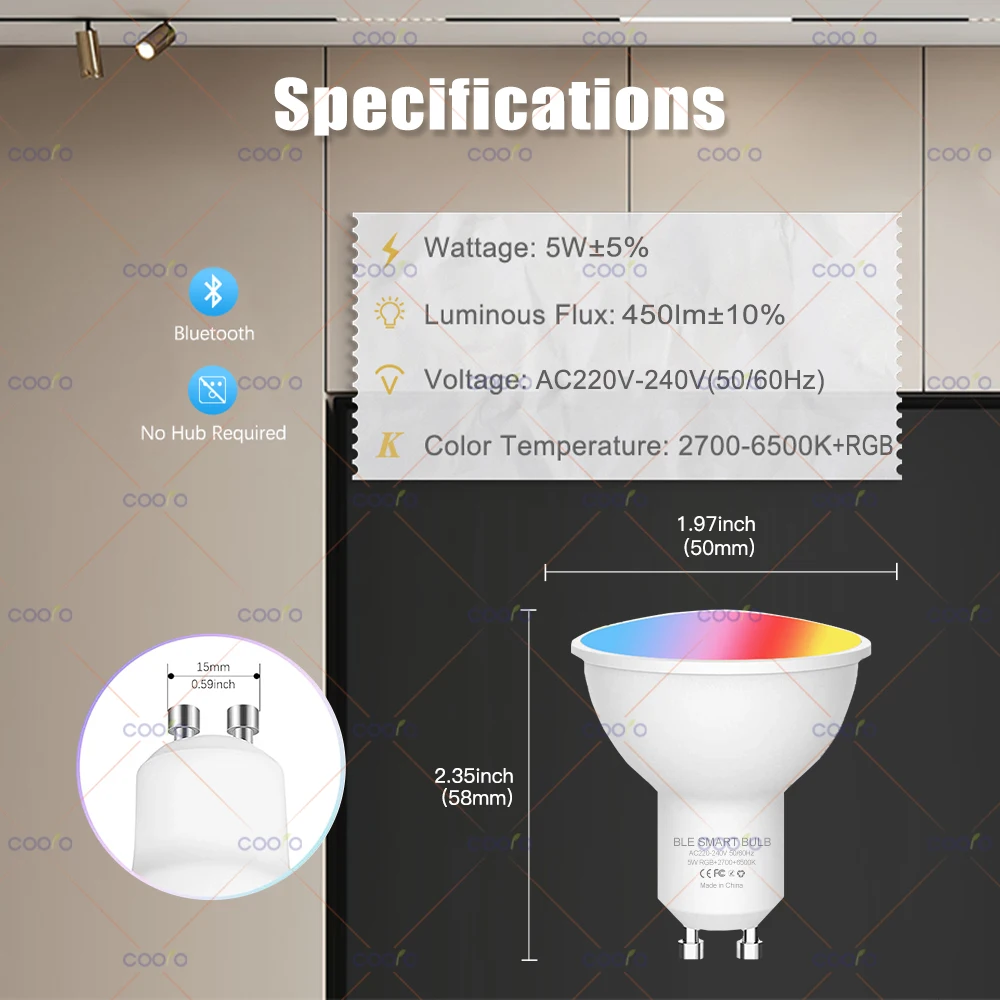 Tuya GU10 Lamp Smart Life App Control Smart Bulb Bluetooth RGB+CW 220V LED Light Bulb 5W Dimmable Smart Life For Room Home Group