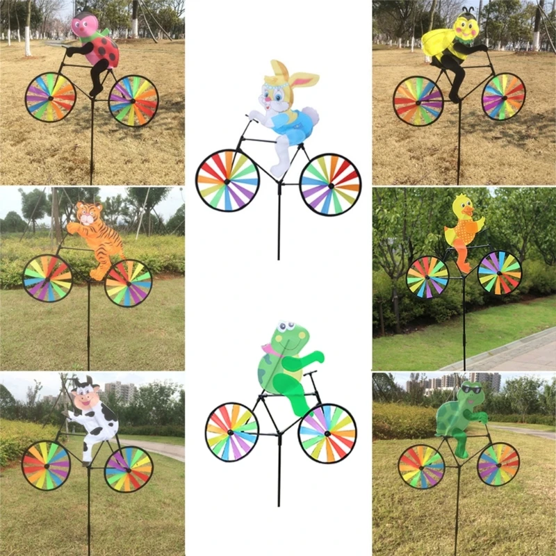 3D Animal on Bike Windmill Gardening Baby Gifts Decorative Garden Stakes for Home Festival Baby Shower Party Decoration