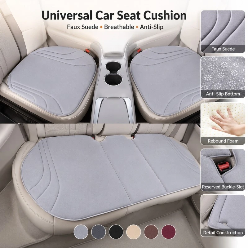 Universal Car Seat Cushion Faux Suede Breathable Anti-Slip One-Piece Molded Seat Pad All-Season Auto Interior Protector Mat