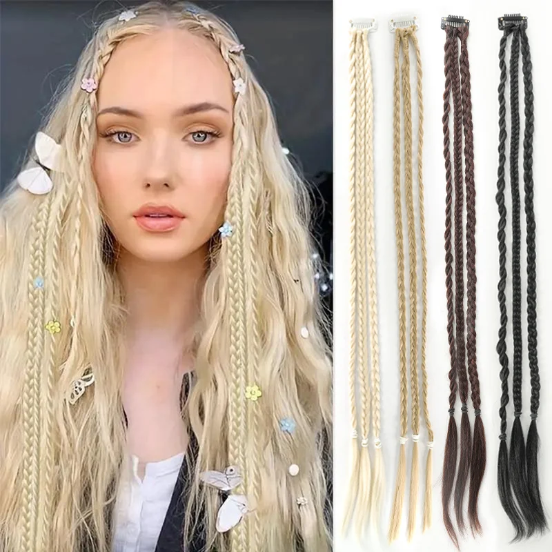 LUPU Synthetic Clip-In Braid Extensions 1PCS 22-Inch DIY Ponytail Braids For Women Girls 3-Style Small Braids Hair Extensions