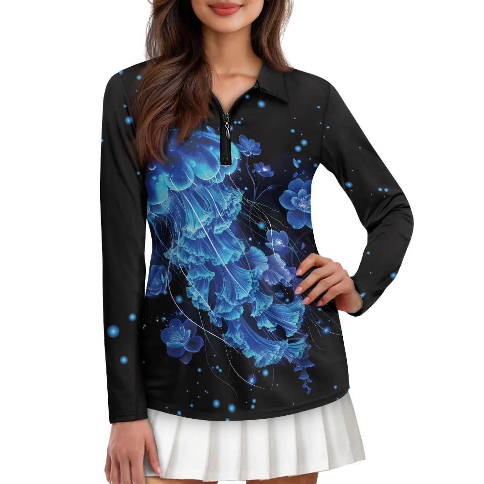 PENSTROLL Blue Jellyfish Womens Soft Tennis Polo Tops Lightweight Golf Shirts for Cycling