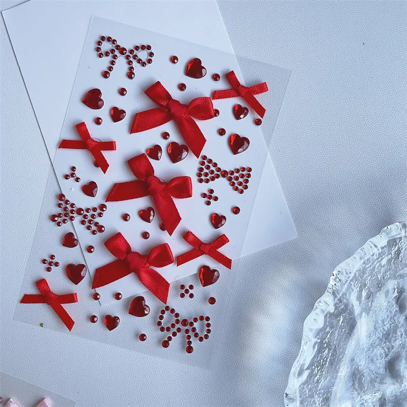 DIY Decor Kpop Photocard Sticker 3D Stereo Bow Heart Style Scrapbook Journal Stuicker Cute Pink Red Color Phone Shell Sticker - Image 6