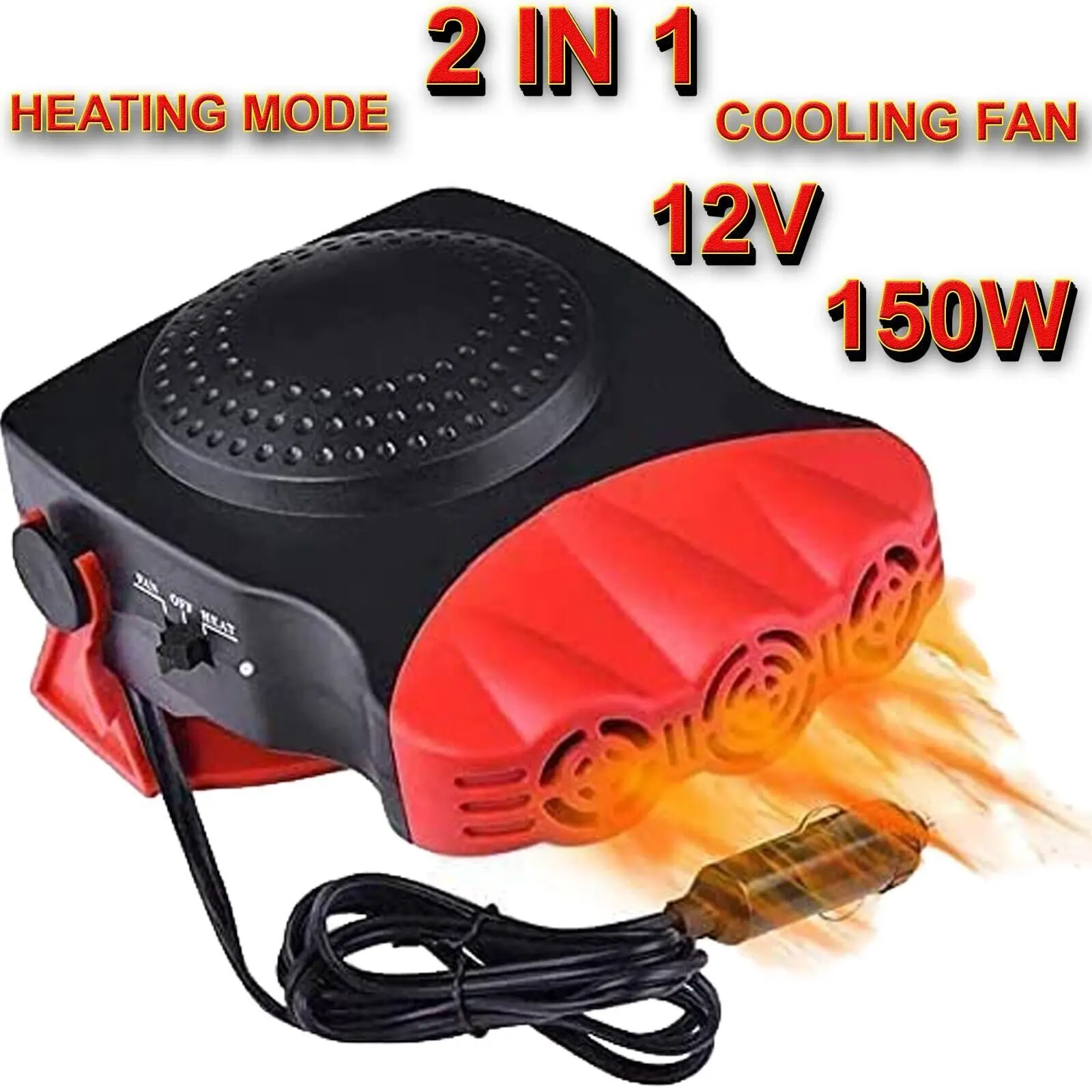 Ceramic Car Heater Fan 2in1 Heating Windscreen Defroster Demister 12V Warm Cool Automobiles, Parts