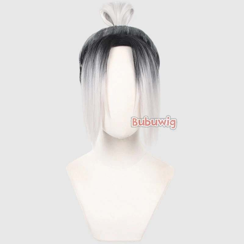 [Big Sale]Bubuwig Synthetic Hair Gin Gagamaru Cosplay Wig Blue Lock Gin Gagamaru Silver White Mixed Black Wigs Heat Resistant