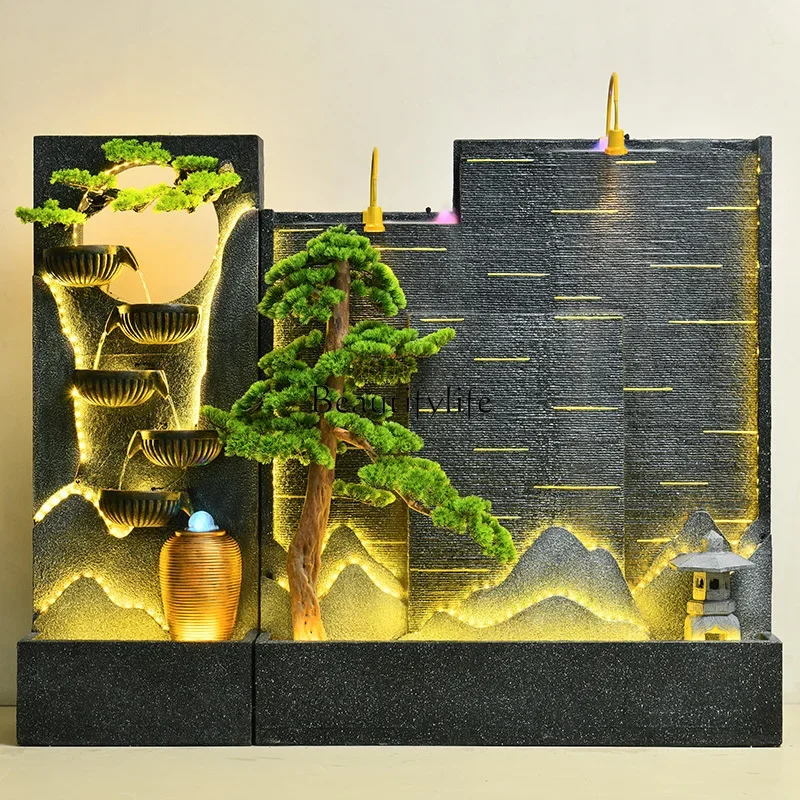 

yj9 Artificial Greeting Pine Artificial Mountain and Fountain Water Curtain Wall Water Screen Hall Decoration