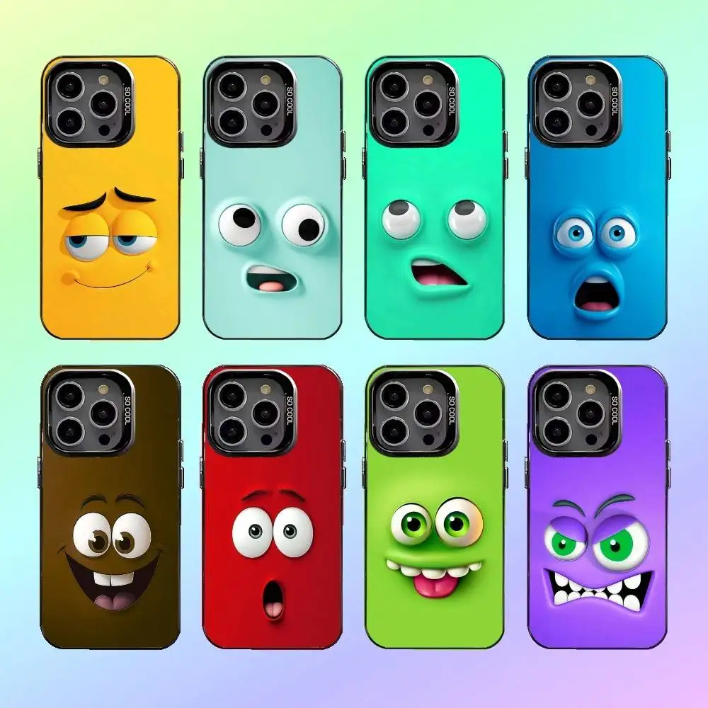 interessante custodia per telefono E-emoji per iPhone17,16,15,14,13,12,11 Plus, custodia per telefono posteriore colorata in argento Pro Max