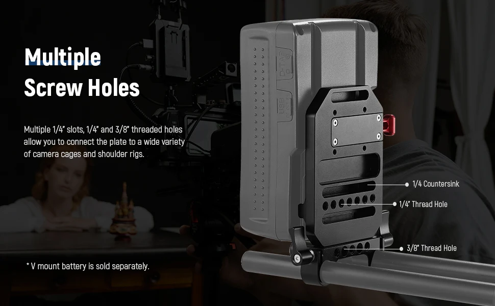 NEEWER V-Mount-Batterieplatte mit zwei 15-mm-Stabklemmen, passend für Kamera-Rig-Käfig mit 15-mm-Schienenstangen-Stützsystem für SmallRig – Detail 2