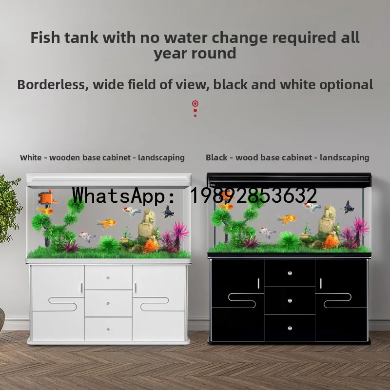 YFY Fish Tank Living Room Home Aquarium Lazy No Water  Needed Large Medium Small with Base Cabinet Ultra-clear Glass Creative
