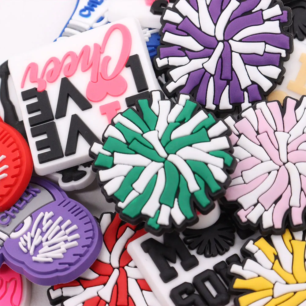 New Arrival 1pcs Sports Live Love Cheer Cheerleaders PVC Shoe Charms Accessories Shoes Buckle Decorations Children X-mas Gift