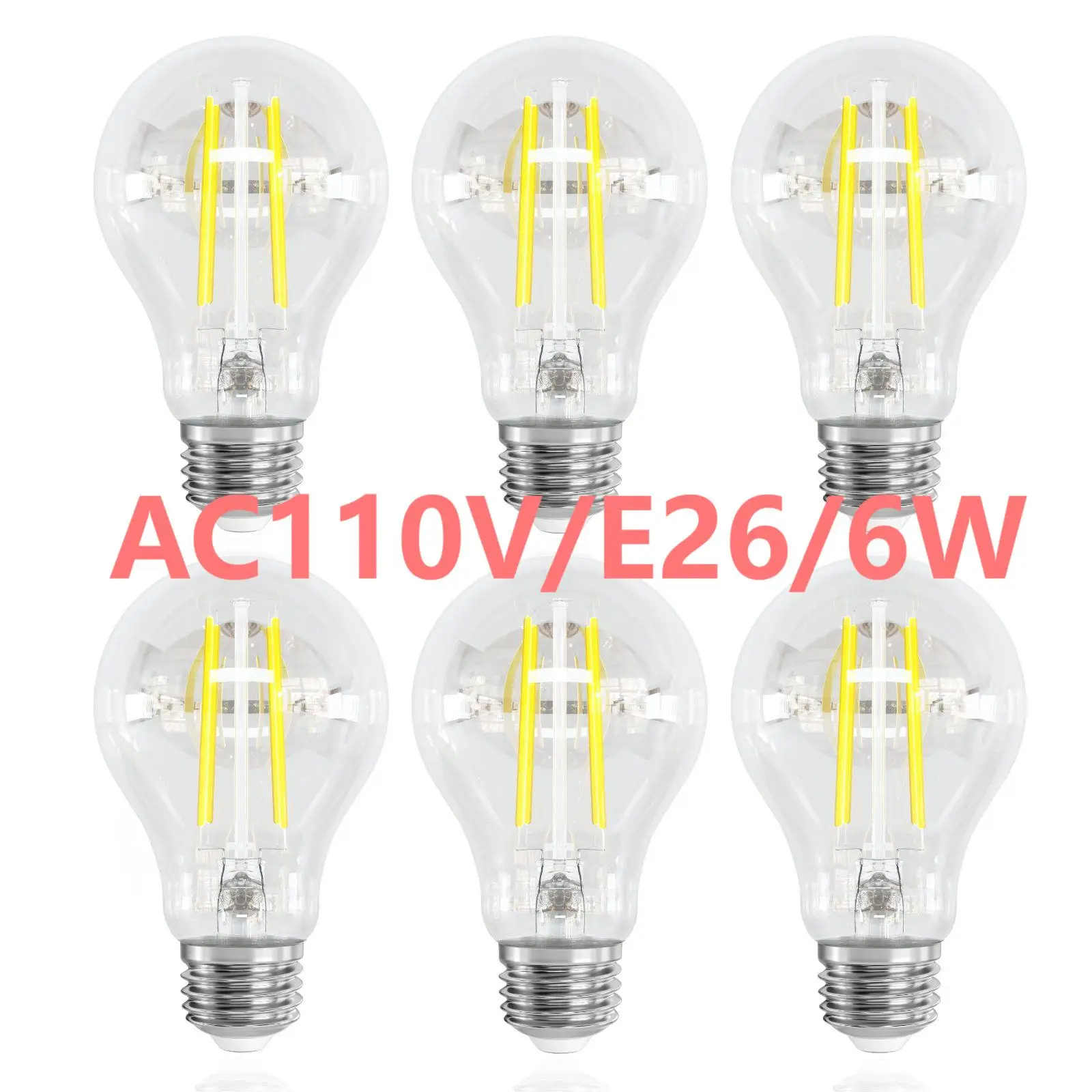 

6PCS A19 Filament LED Bulbs 6W AC120V E26 Clear Medium Base Vintage Light Bulbs 2700K Warm White 4000K Nature White 700 Lumen