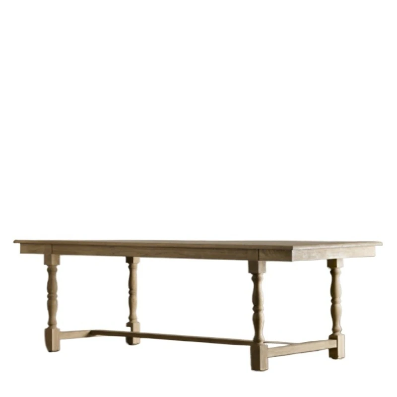 

French country retro furniture solid wood long dining , American RH original , American villa oak 6-person western dining table