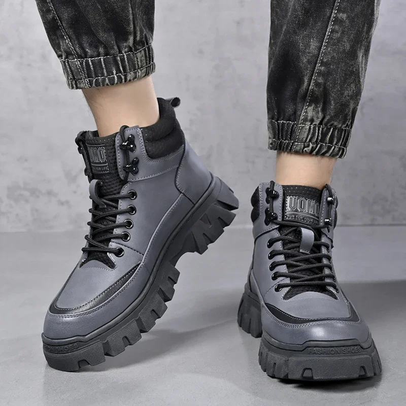 Botas Rock para hombre, zapatos para hombre, botines para hombre, zapatos de seguridad para el trabajo de cuero, botas marrones, zapatillas informales, vestido, botín, zapato para hombre, nieve alta