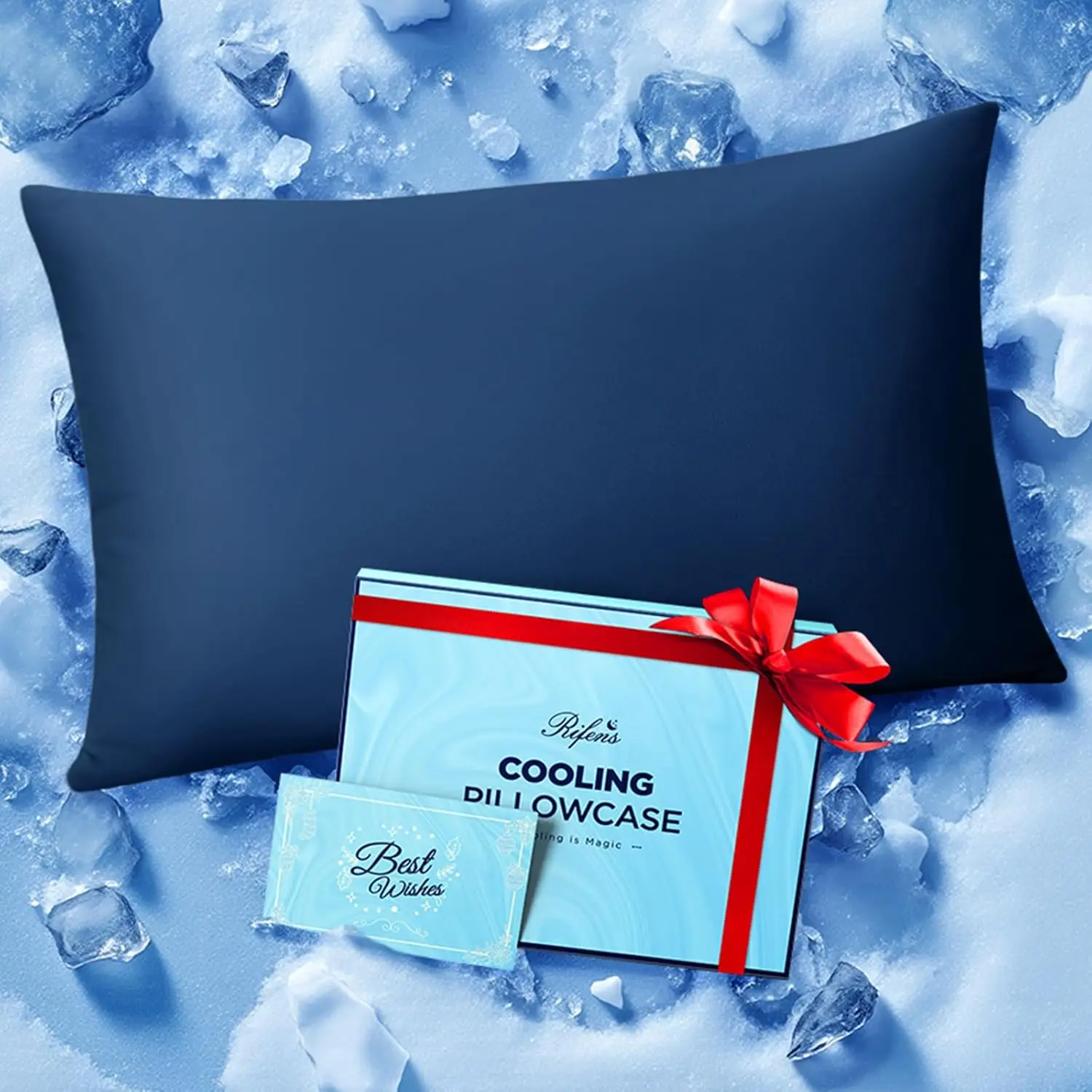 

Ice Cooling Pillowcase, Instantly Cool All Night, Softer Than Silk, Invisible Zipper, Queen Size Navy Blue