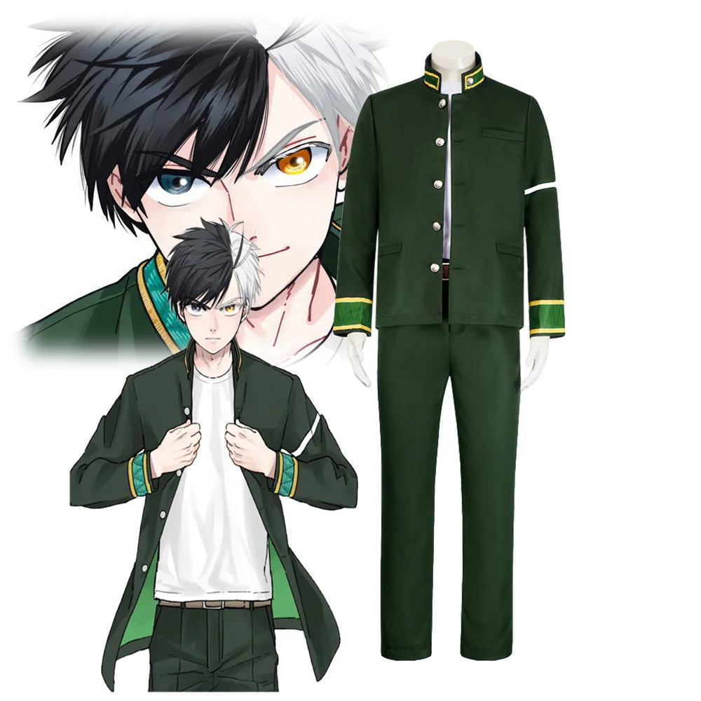 Haruka Sakura Cosplay Hayato Su Costume Green DK Trench Pant White Pant School Uniform Set for Halloween Party for Adult Man