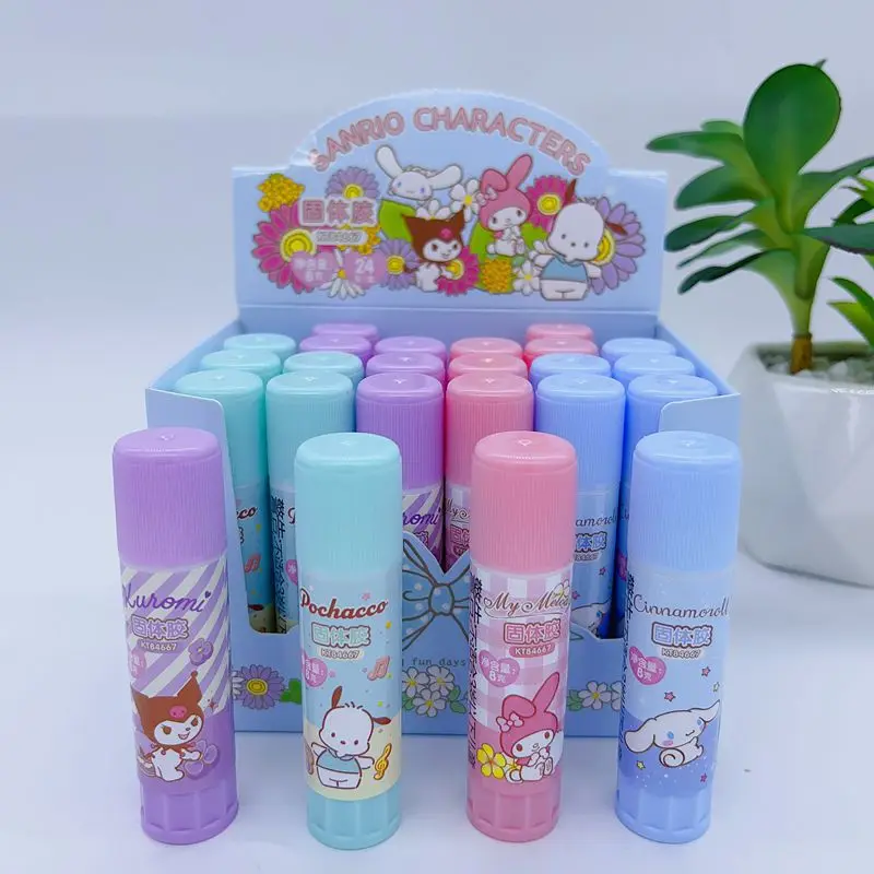 New Cartoon Sanrio Glue Stick Solid Glue 24pcs Boxed Portable Glue Stick For Students School Supplies Wholesale