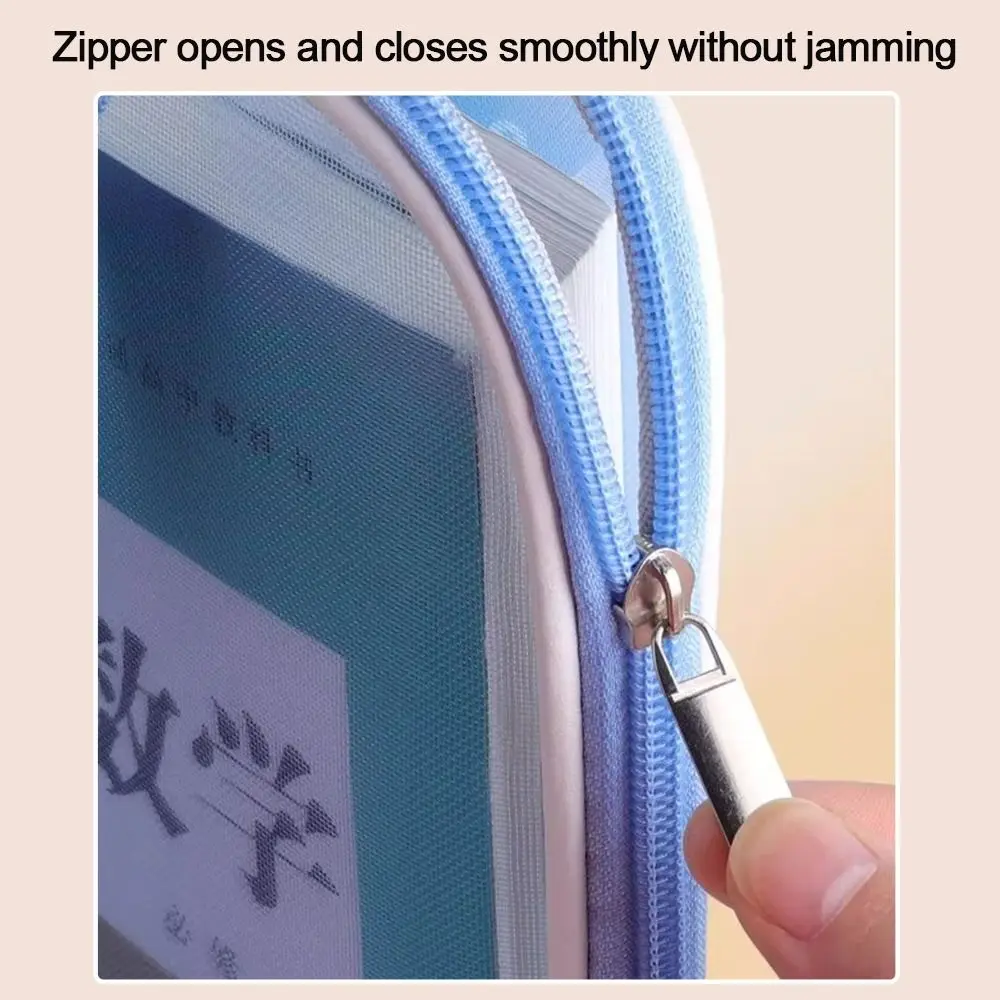 New Mesh Classification File Bag Transparent Thickened Document Bag Lightweight Large Capacity A4 Zipper Pouch Bag