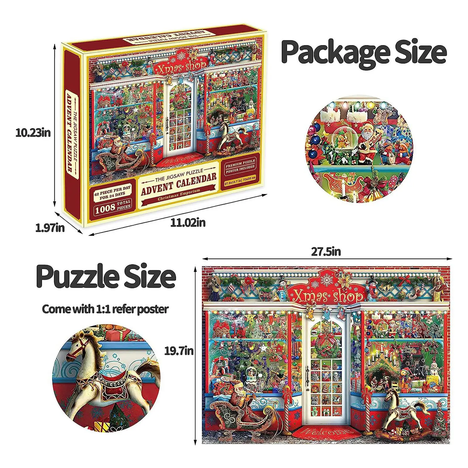 

Christmas Jigsaw Puzzle Ideal Puzzle in 24 Boxs 27.5''x19.7'' Kids Gifts for Table Indoor Home for Family Game