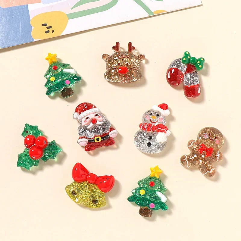 5pcs Cartoon Resin Flatback Cabochons for Diy Jewelry Making Crafts Material chirstmas series snowman tree sock