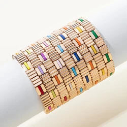 2023 New 6x8mm Gold Color Rectangle Shape Beaded Enamel Bracelets For Women Added One Colorful Cross Boho Jewelry Hand Accessory
