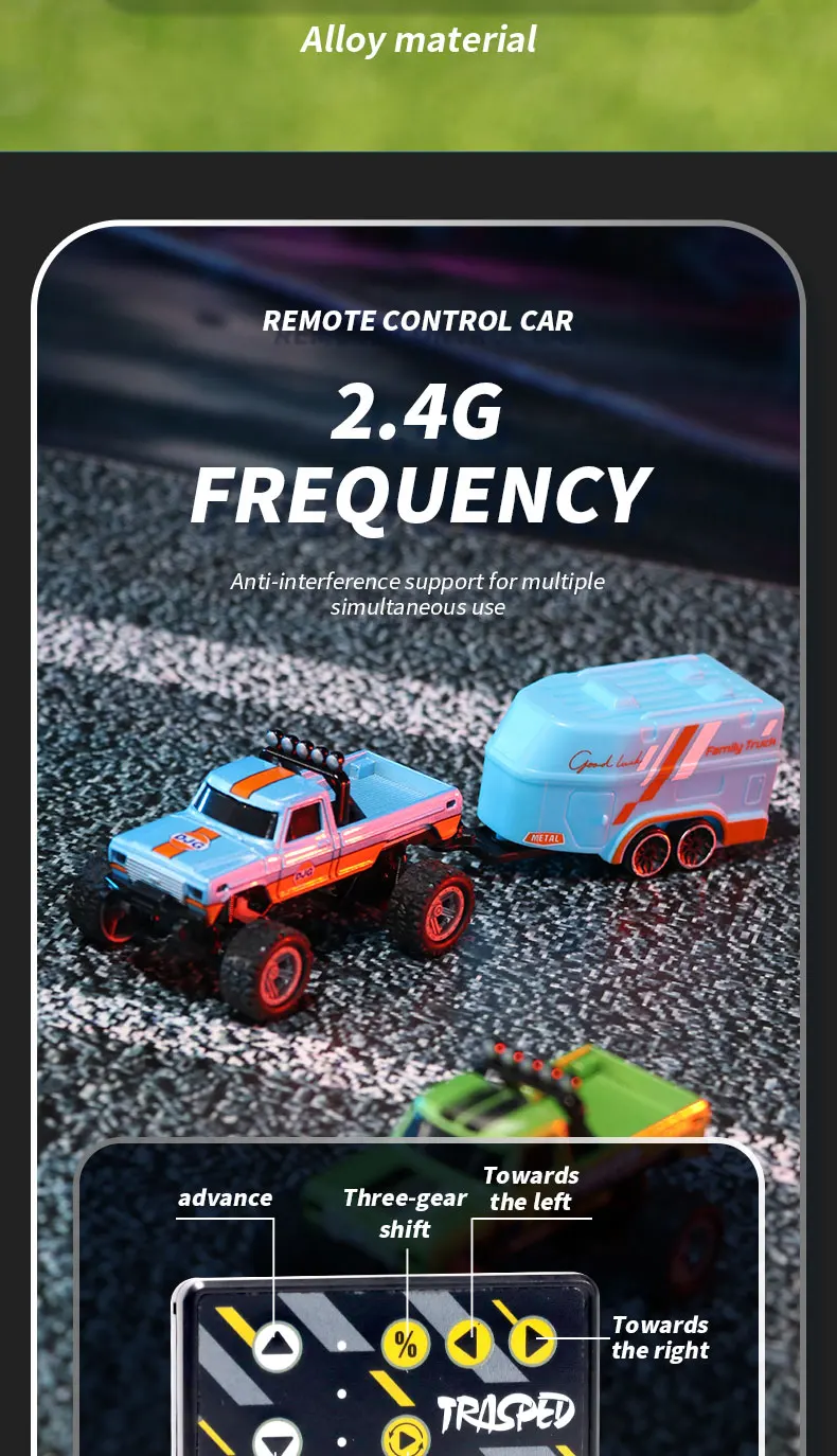1/64 RC Car 2.4G Remote Control Mini Speed Off-road Climbing Car Alloy Desktop Vehicle with LED Light Toy for Kids Small Gifts