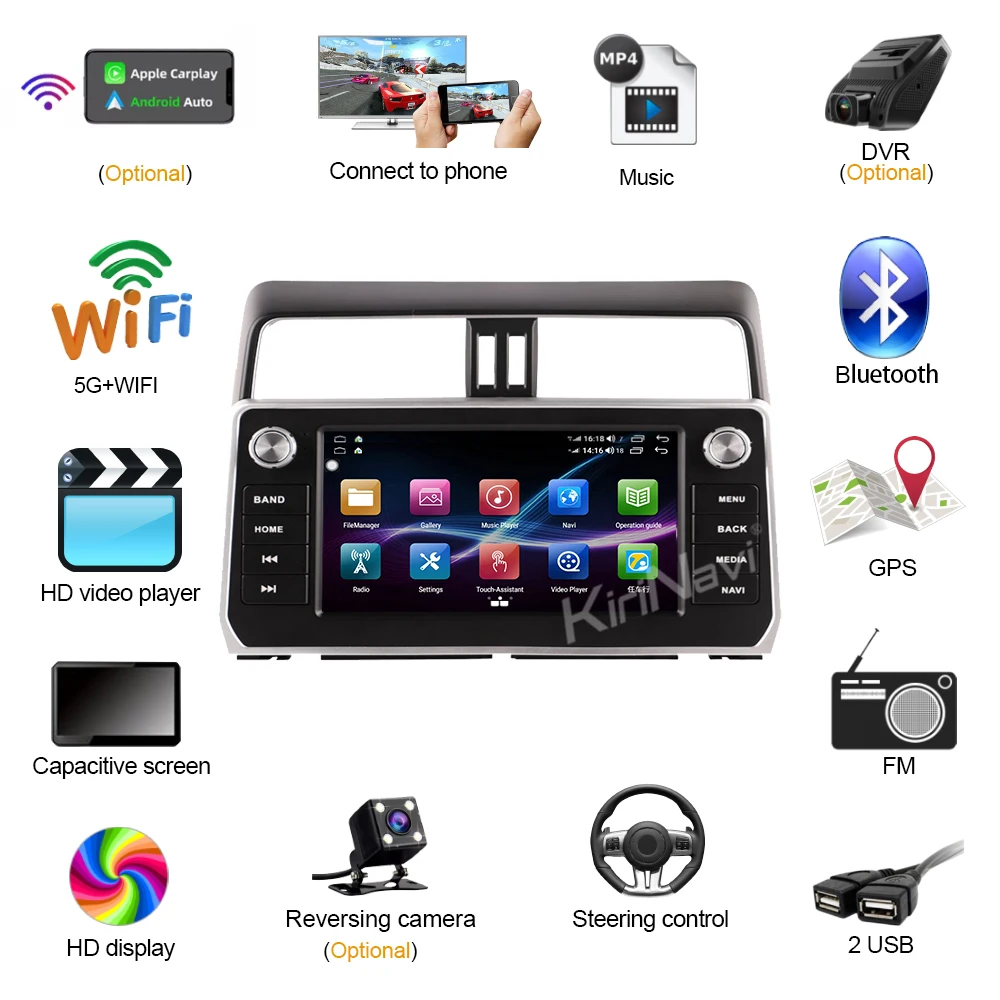 Kirinavi For Toyota Land Cruiser Prado 2018-2020 Android 11 Car Radio DVD Multimedia Video Player Stereo Auto Navigation GPS 4G