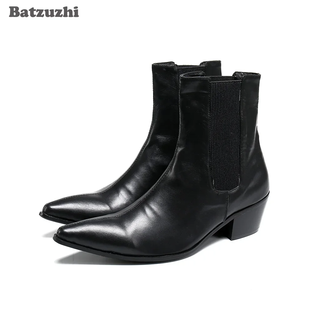 

Batzuzhi 7cm High Heels Boots Men Pointed Toe Genuine Leather Ankle Boots Men Black Knight Boots Men Handsome Botas Hombre Party