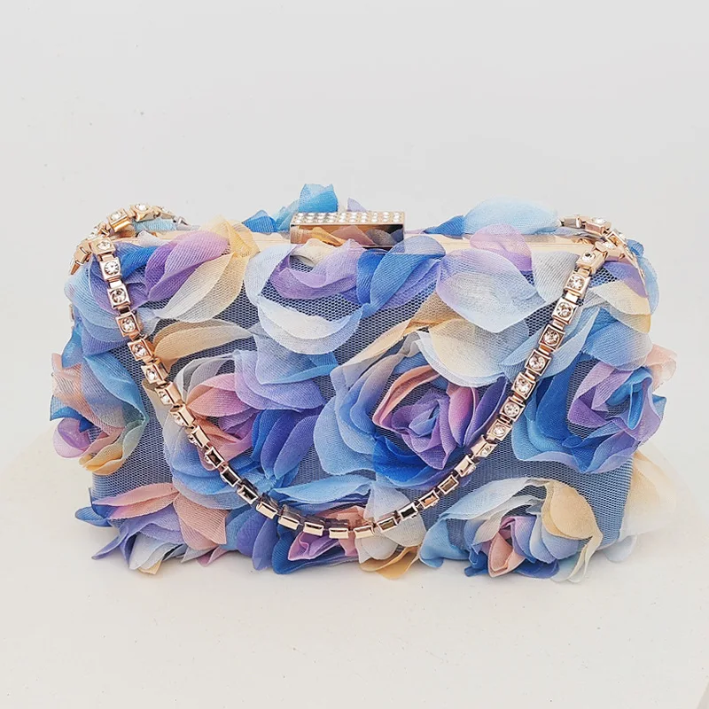 

Women's Chiffon Flower Evening Clutch Bag Rhinestone Chain Bridal Purse for Wedding Prom Banquet Cheongsam Party
