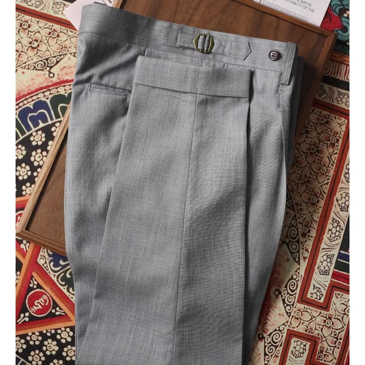 

2024 Spring Summer Men's Fashion Solid Color Suit Trousers Male High Waist Slim Thin Pants Men Business Casual Formal Pants H121