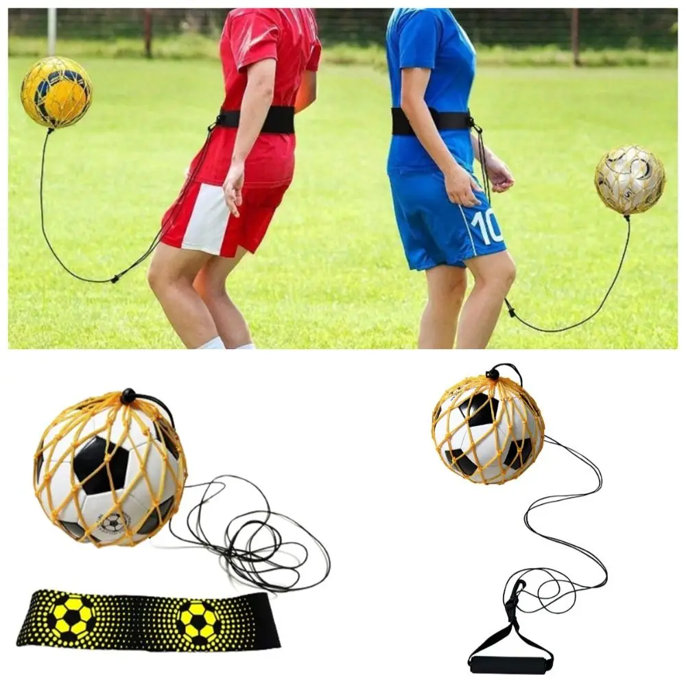 Tas Jaring Latihan Sepak Bola dengan Sabuk Elastis, Peralatan Latihan Sepak Bola, Pelatih Kontrol Bola Portabel dan Tahan Lama