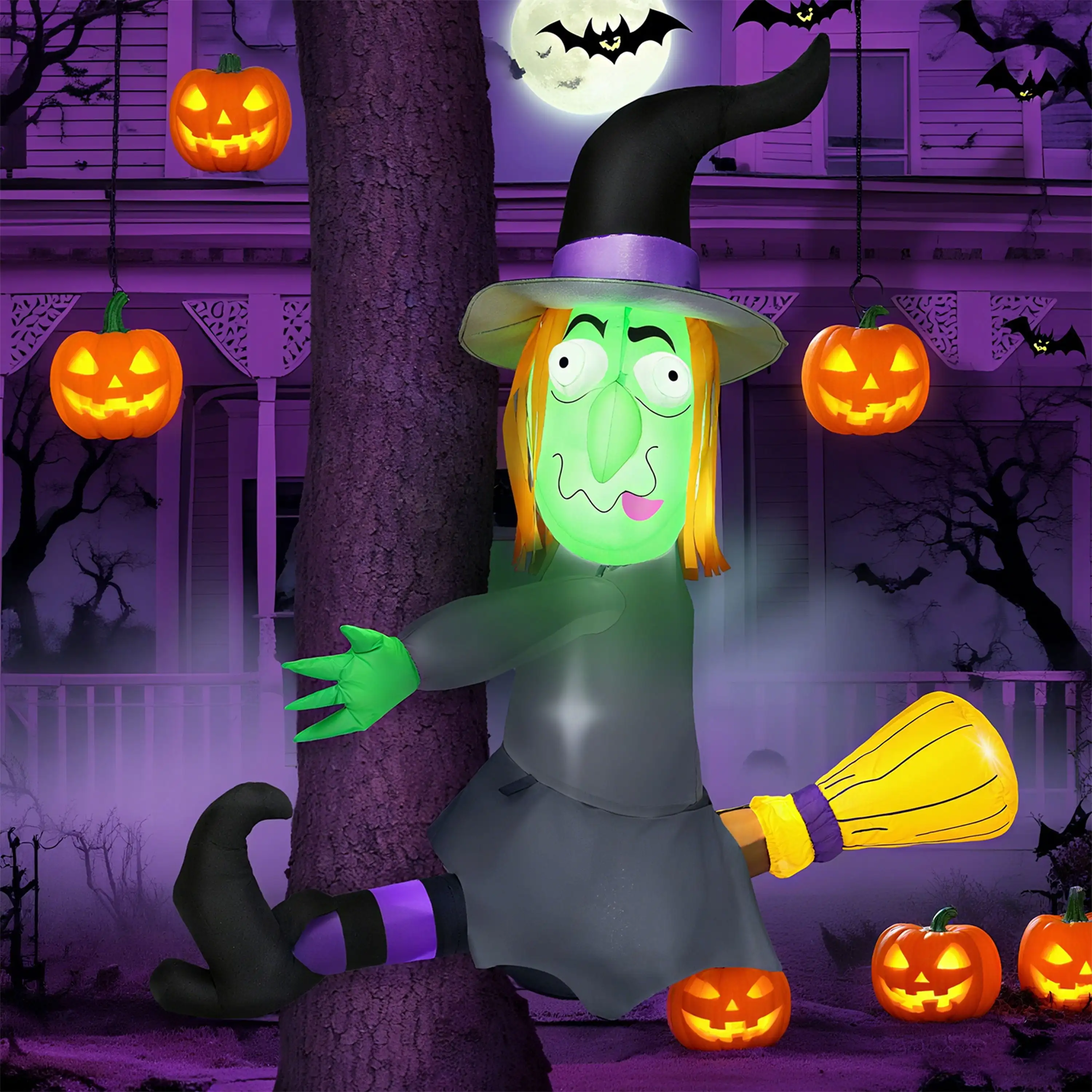 Joyfy 4 أقدام الهالوين نفخ الساحرة في الهواء الطلق تحطم في شجرة الزينة تفجير المطاطية زينة ساحة الهالوين #1