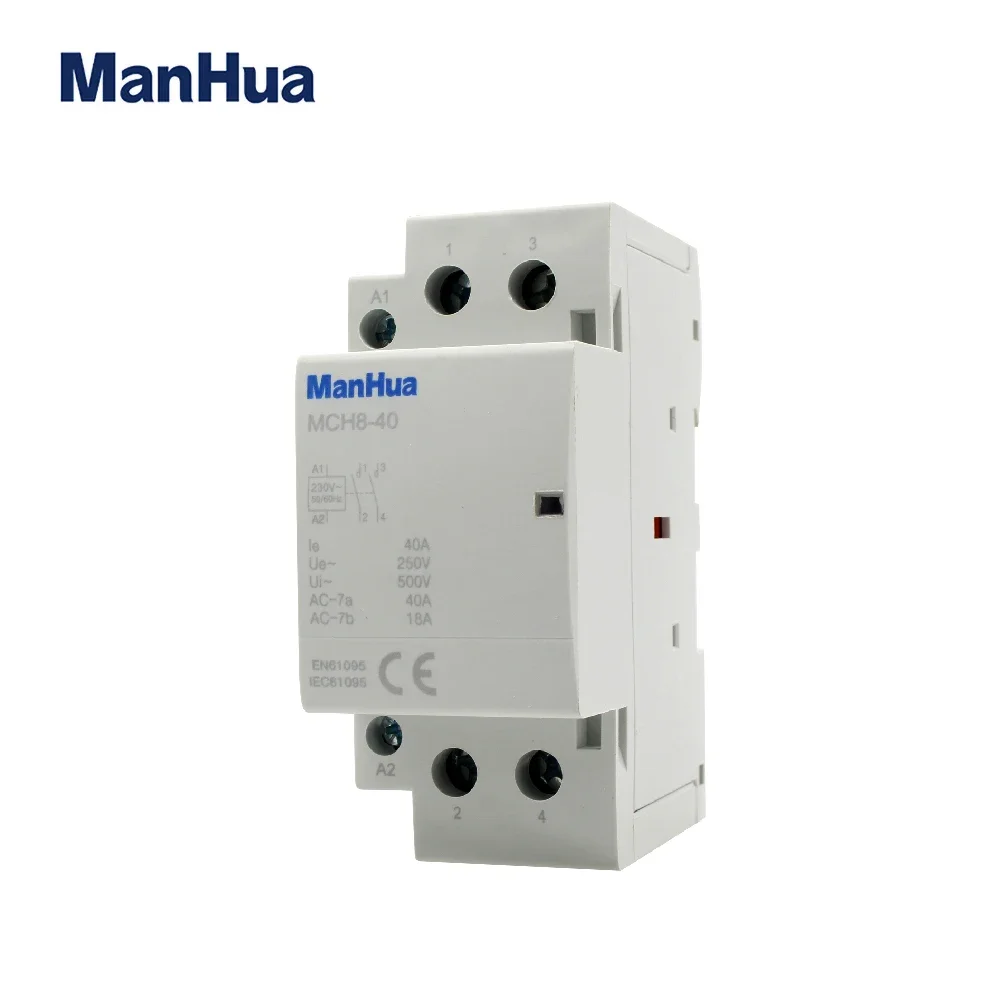 Contactor Modular ManHua 2P 40A MCH8-40 220V/230V 50/60Hz Contactor Modular de CA para el hogar con carril Din 220VAC