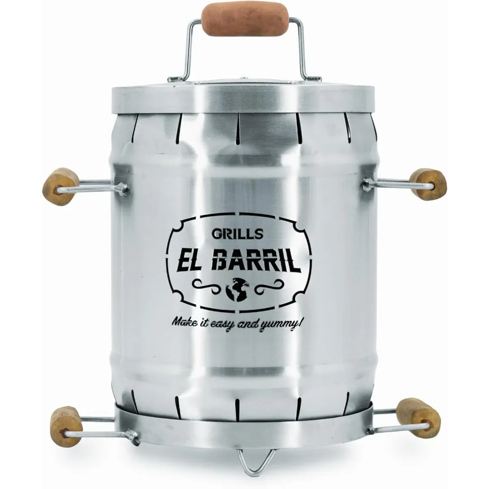 EL BARRIL 3lbs Smoker Grill Combo, Stainless Steel Barrel Charcoal Smoker – Smoke or Grill