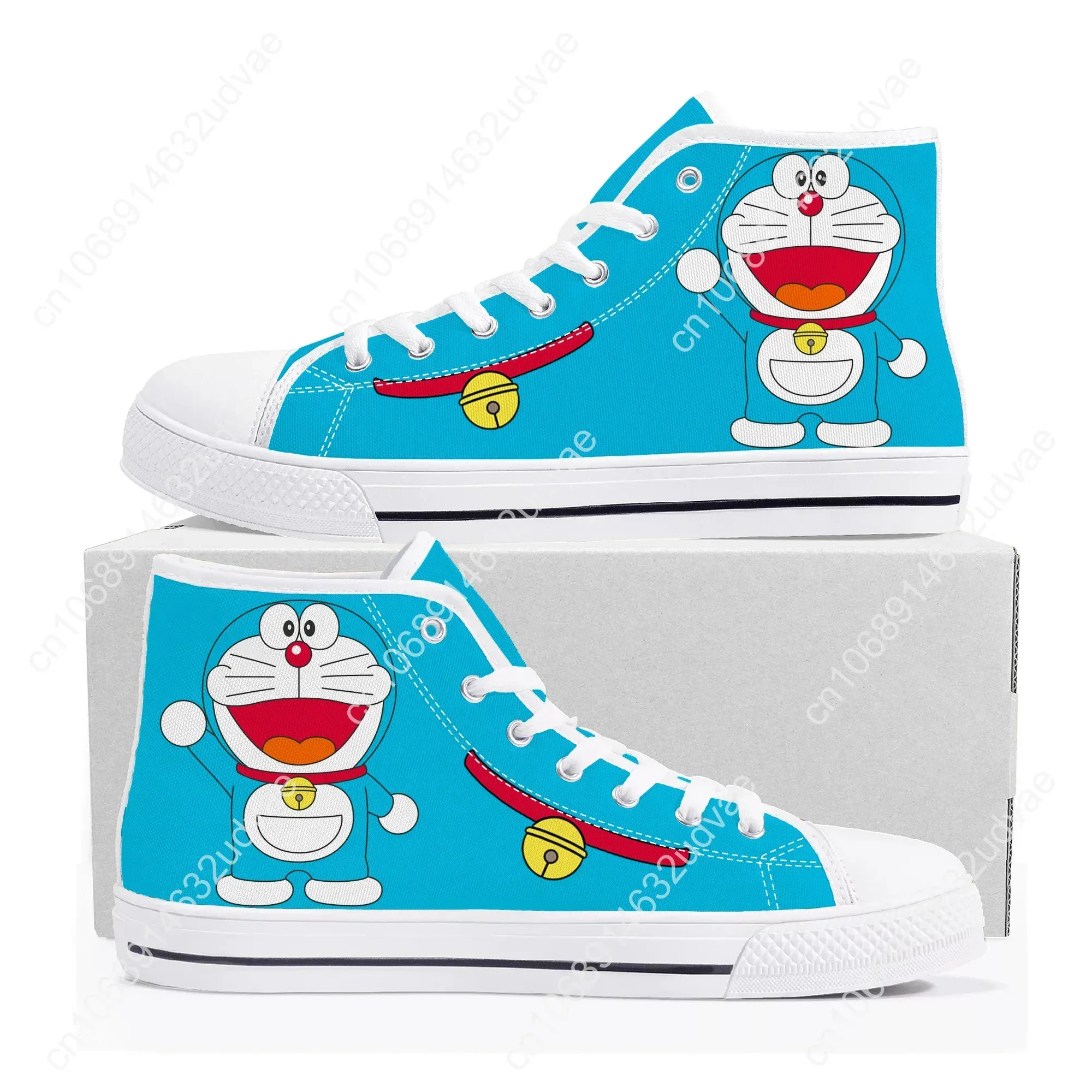 Japanese Anime D-Doraemons Cute High Top Sneakers High Quality Men Women Teenager Canvas Sneaker Casual Couple Shoes Custom Shoe