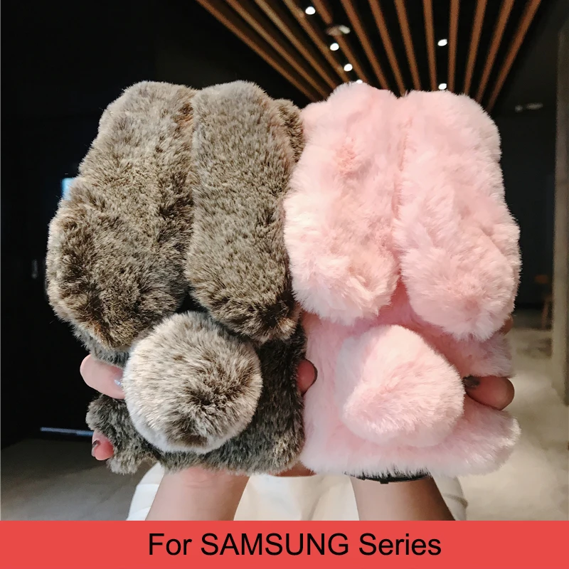 Cute Rabbit Ears Fluffy Case For Samsung Galaxy S20 Ultra S10 S9 S8 Note 9 8 S7 J6 J8 A8 A70 A71 A51 A50 A40 Plush Fur Cover