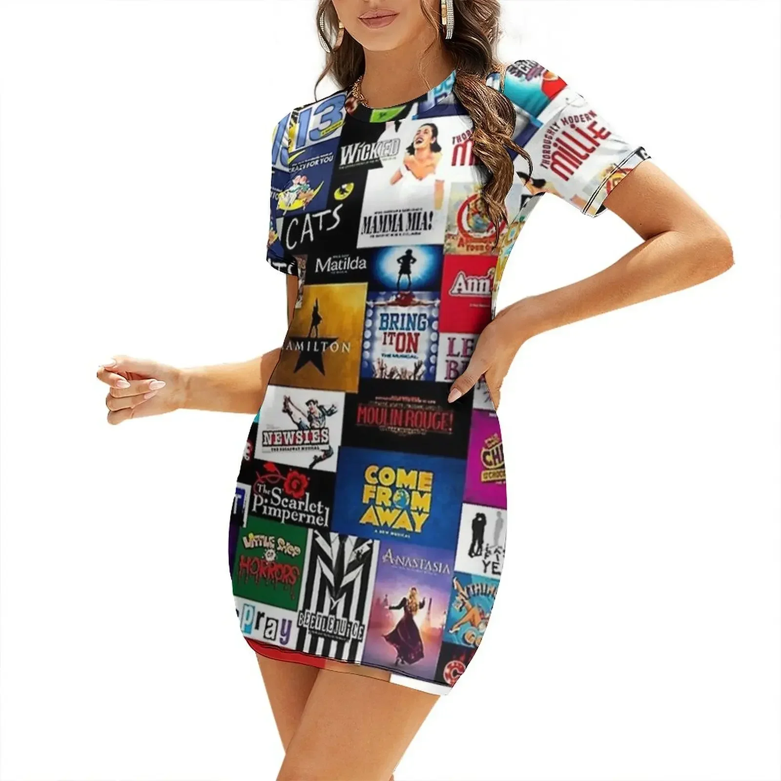

Broadway Show Logo Collage Short-Sleeved Dress women's evening dresses Cocktail of dresses