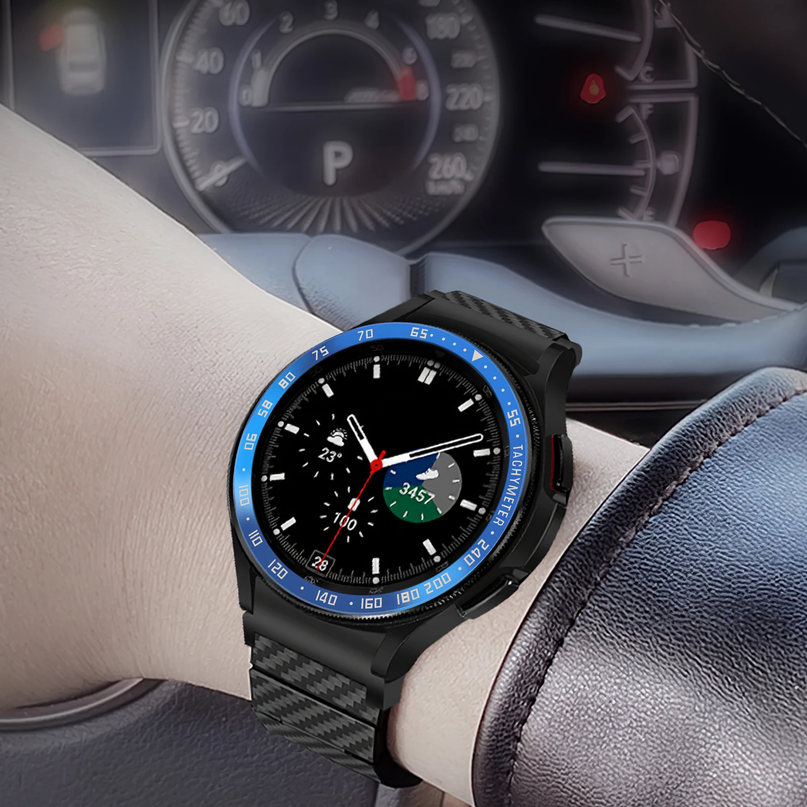 

2Pcs 46mm Watch Bezel Blue Black Circle White Letters Stainless Steel Anti Scratch Smartwatch Accessories