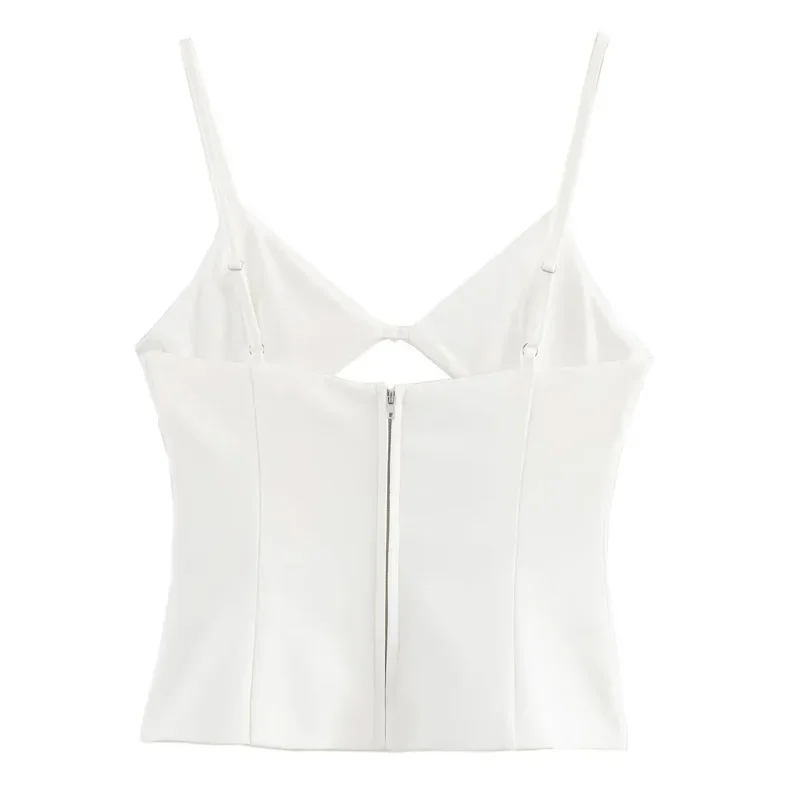 TRAF Fashion Woman Crop Top 2024 Bow Cut Out Top Women Summer Sleeveless White Tank Top Female Backless Sexy Camisole Short Tops