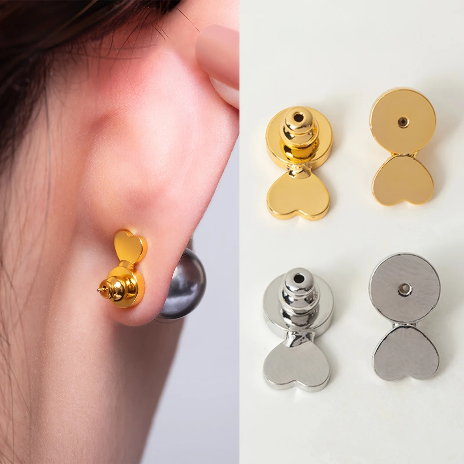 [Heavy Earring Support] 4Pcs Heart Locking Bullet Earring Backs | Earring Support Lifter Backs For Droopy Ears, Heavy Earrings