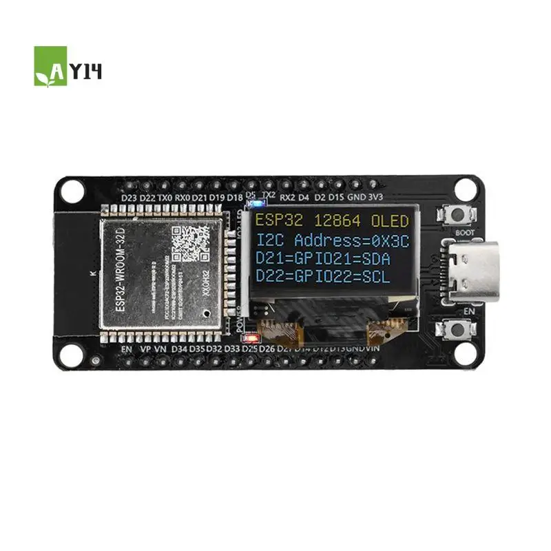 

Плата разработки AY14 -ESP32 ESP-WROOM-32D с Wi-Fi и Bluetooth, CH340, с OLED-экраном 0,96 дюйма, желто-синий дисплей