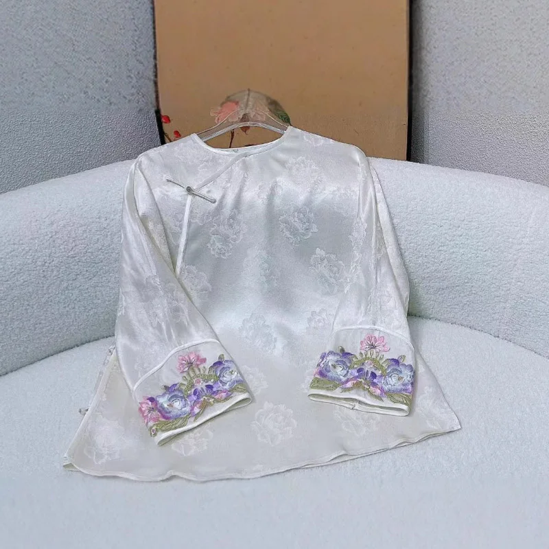 

High-end Spring Summer Women Embroidery Top Elegant Lady Loose Acetate Coat Traditional Chinese Garments S-XXL
