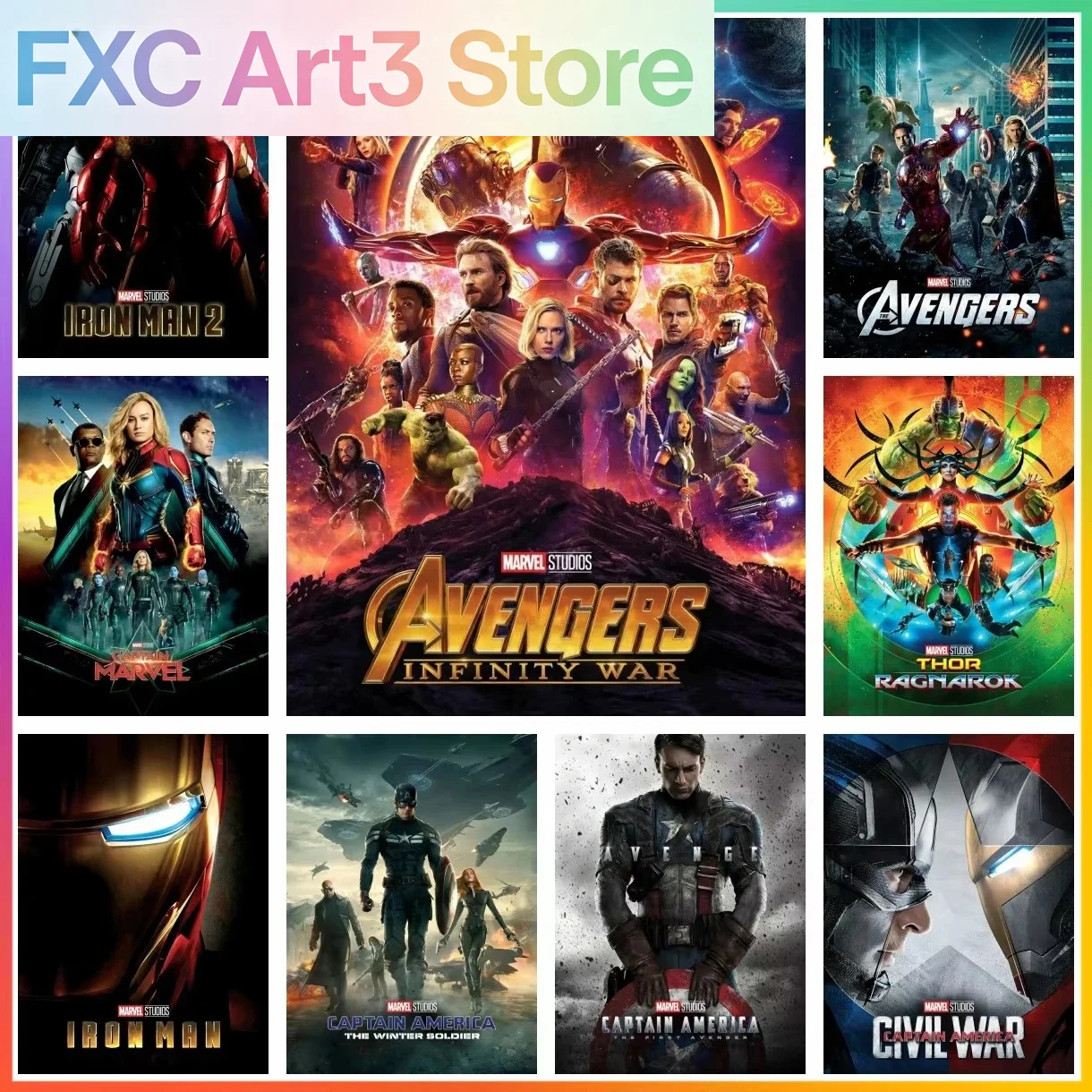 Rahmenlose Marvel The Avengers Kunstdrucke, Cartoon-Poster, neue Kollektion, große Leinwandbilder