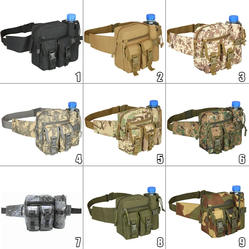 Bottiglia d'acqua tattica da uomo impermeabile Molle Camouflage caccia escursionismo arrampicata Nylon marsupio per cellulare marsupio all'aperto