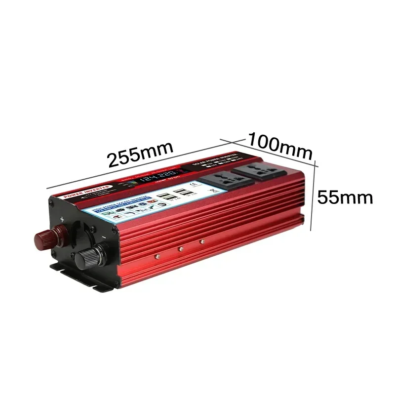 2000W Pure Sine Wave Inverters DC 12V/24V To AC 110V/220V Transformer Double Socket Power Converters Solar Inverters LED Display