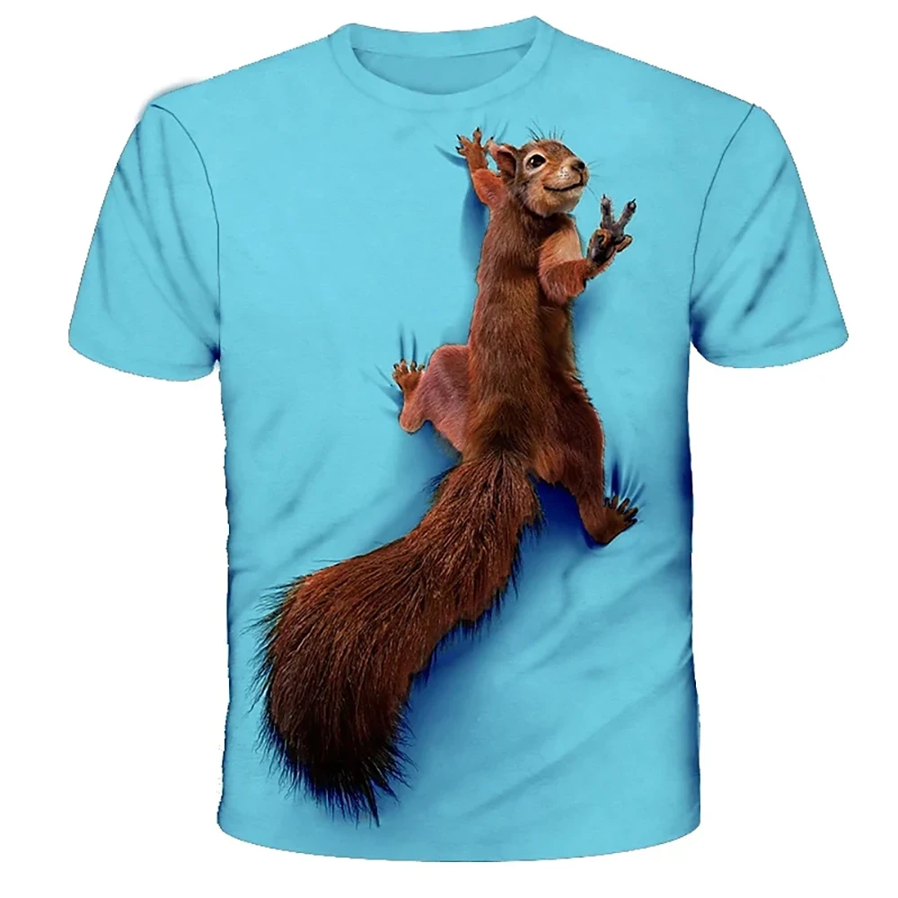 Male Squirrel T-shirt 3D Printed Animal Men's T-shirt Cute Graphic Top Short Sleeve Crew Neck Unisex Tee Personalized Clothing