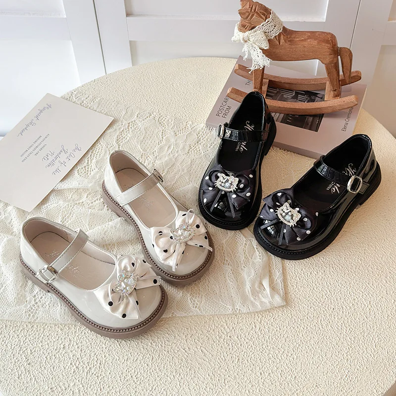 2026 Spring Autumn Children's Leather Shoes with Bowknot Versatile Girls Fashion Mary Jane Shoes Causal Kids Princess Shoes