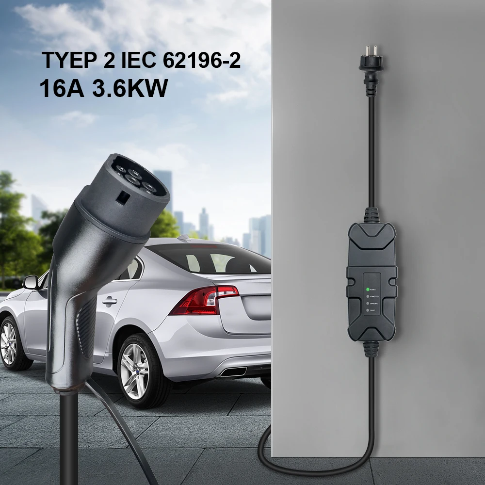 Carregador ev fixo portátil wallbox 16a 3.6kw tipo 2/tipo 1/gbt plug carregamento para veículos elétricos carros híbridos cabo 5m