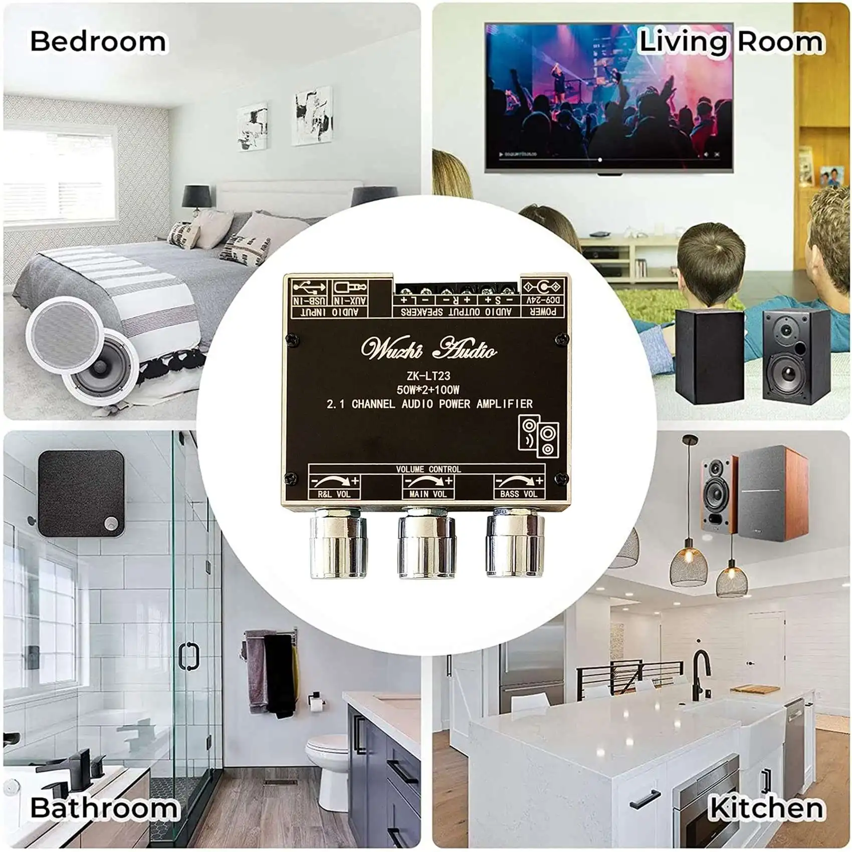 ZK-LT23 2,1 Kanal Bluetooth Audio Verstärker Board Modul 50W + 50W + 100W Subwoofer TWS Echte drahtlose Audio Board DC9-24V