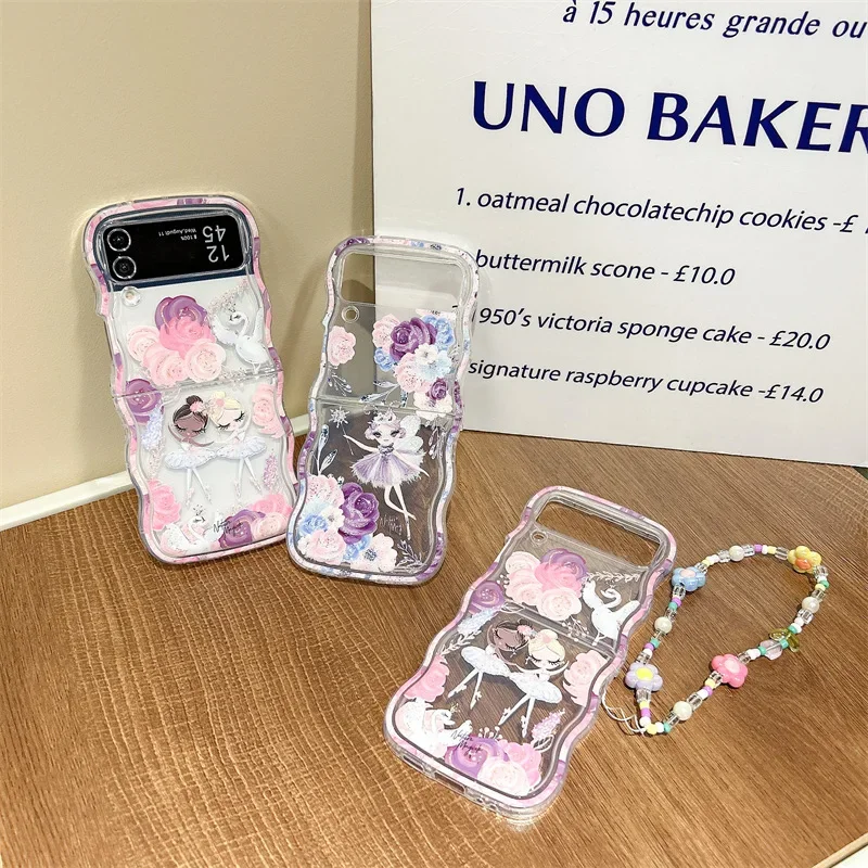 Funda de teléfono de niña de las flores para Samsung Galaxy Z Flip 6 5 4 3, carcasa trasera para ZFlip3 ZFlip4 ZFlip5 ZFlip6, carcasa protectora dura