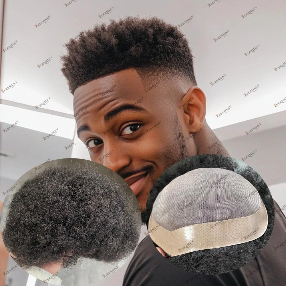 6 مللي متر شعر أفريقي مجعد شعر مستعار للرجال غير قابل للاكتشاف متين أحادي & NPU قاعدة 100% شعر بشري رجل شعر مستعار نظام استبدال الشعر الاصطناعي